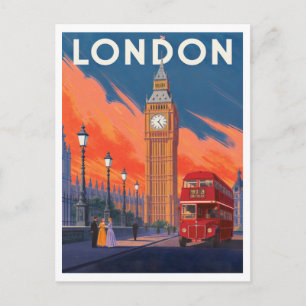 Londen Rode Bus Big Ben Kunst Briefkaart