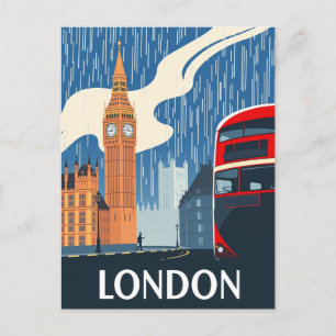 Londen Rode Bus & Big Ben Vintage Reis Briefkaart