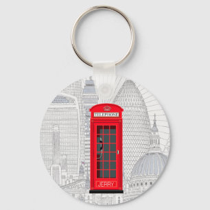 Londen Rode Telefooncel Silhouet met Aangepaste Na Sleutelhanger