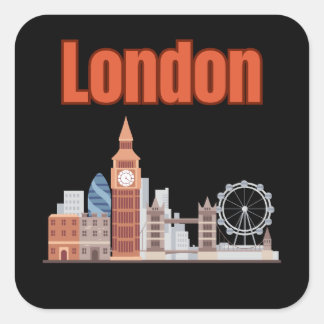 Londen Silhouet Grote Letter Sticker in Zwart