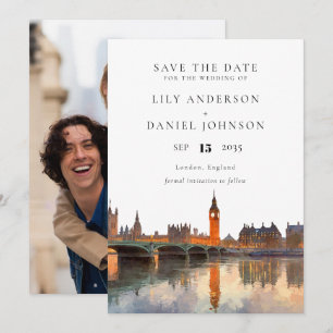 Londen Silhouette Watercolor Foto Bruiloft Save The Date