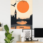 Londen Silhouetten - Big Ben bij zonsondergang Poster (Thuiskantoor)