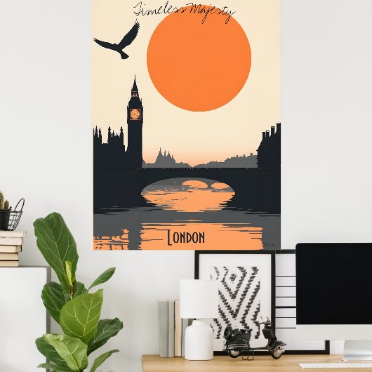 Londen Silhouetten - Big Ben bij zonsondergang Poster (Thuiskantoor)