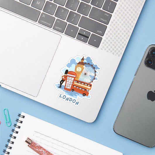 Londen Skyline Retro City Pride Sticker (Laptop met iPhone)