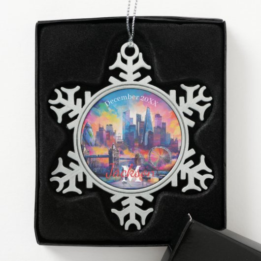 Londen Skyline Snowflake Pewter Kerstversiering Tin Sneeuwvlok Ornament (Kistje)
