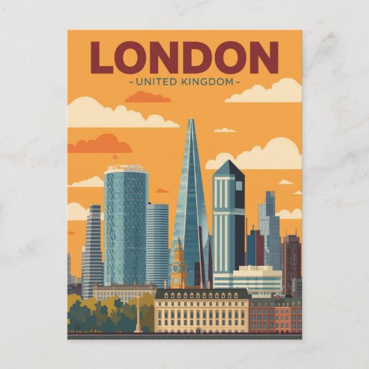  Londen Skyline Travel Briefkaart (Voorkant)