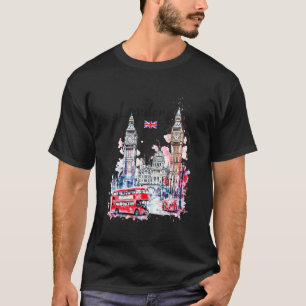 Londen Stad Engeland Silhouet Grote Brug Ben Kunst T-shirt