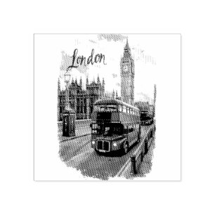 Londen stadsgezicht met dubbeldekkerbus & Big Ben Rubberstempel