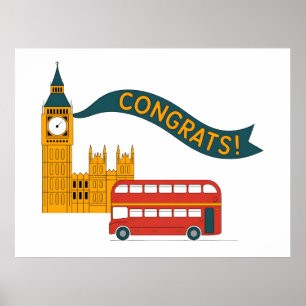 Londen-Thema "Gefeliciteerd!" Groet met Big Ben Poster