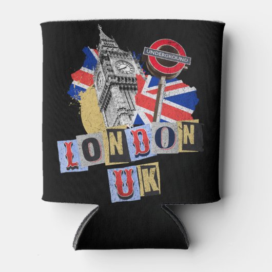 Londen UK retro stijl ontwerp Blikjeskoeler (Voorkant)