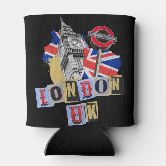 Londen UK retro stijl ontwerp Blikjeskoeler (Achterkant)