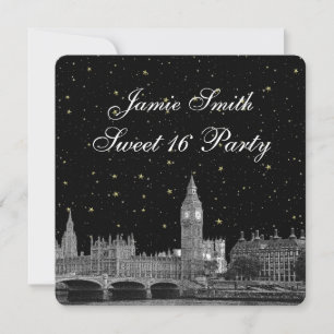 Londen UK Silhouet Sterren DIY BG Sweet 16 Kaart