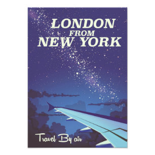 Londen vanuit New York Vintage-vliegtuigposter Foto Afdruk