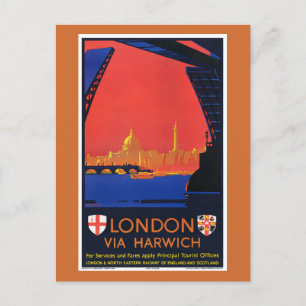 Londen via Harwich Engeland Vintage Reisposter Briefkaart