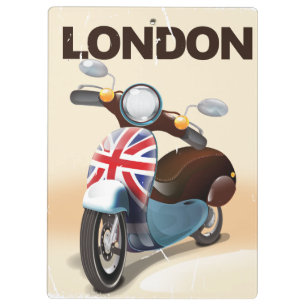 Londen vintage scooter union jack reisposter. klembord