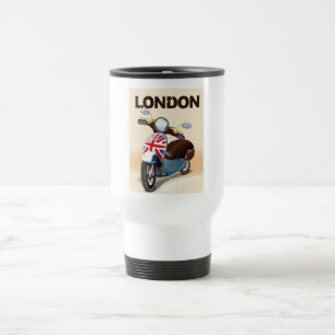 Londen vintage scooter union jack reisposter. reisbeker
