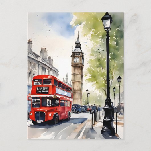 Londen waterverf kunst briefkaart (Voorkant)