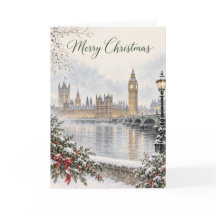 Londen Westminster Waterverf Prettig Kerstfeest Ho