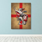 Londense draak over oude Engelse vlag Canvas Afdruk (Insitu (Houten vloer))