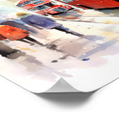 Londense iconische rode dubbeldeksbussen, (E) Poster (Hoek)