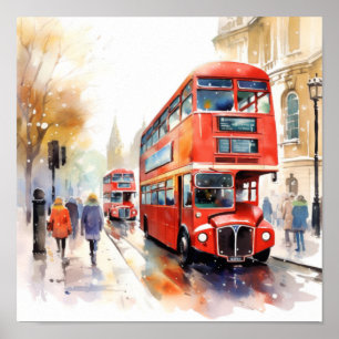 Londense iconische rode dubbeldeksbussen, (E) Poster