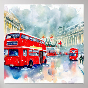 Londense iconische rode dubbeldeksbussen, (J) Poster
