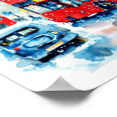 Londense iconische rode dubbeldeksbussen, (L) Poster (Hoek)