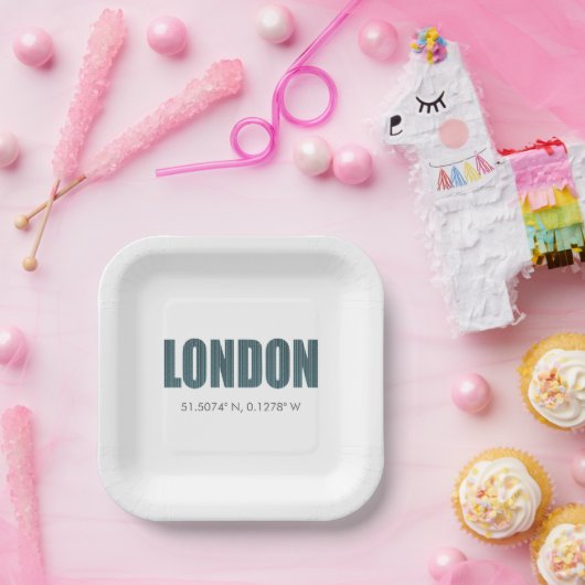 Londense papieren borden (lengte- en breedtegraad) papieren bordje (Feest)