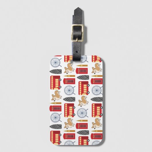 Londense pictogrammen en Corgi Collage Pattern Bagagelabel (Voorkant (verticaal))