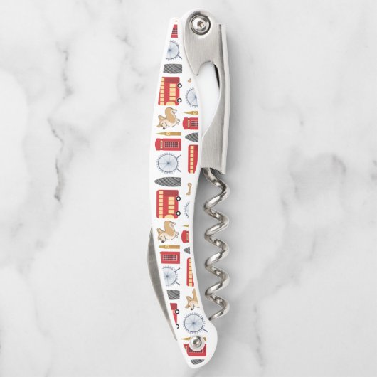 Londense pictogrammen en Corgi Collage Pattern Kurkentrekker (Achterkant)