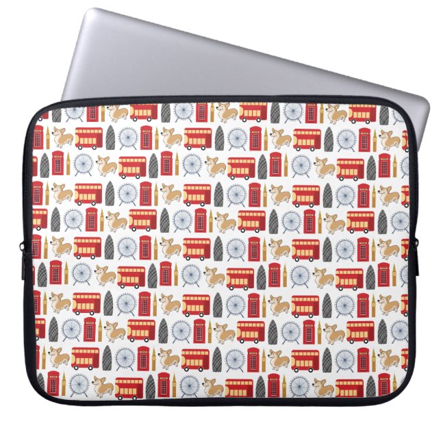 Londense pictogrammen en Corgi Collage Pattern Laptop Sleeve (Voorkant)