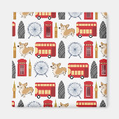 Londense pictogrammen en Corgi Collage Pattern Magneet (Voorkant)