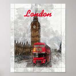 Londense rode bus en big ben Poster