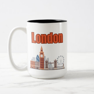 Londense Silhouet Grote Letter Tweetonig Tweekleurige Koffiemok