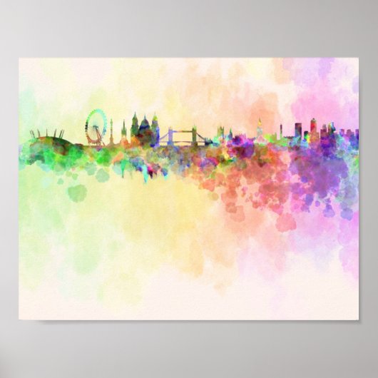 Londense skyline op waterverf achtergrond poster (Voorkant)