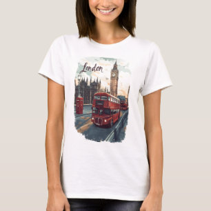 Londense stadsgezicht met dubbeldekkerbus en Big B T-shirt