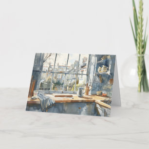 Londense Stadswoning Keuken Aquarel met Tuin Bedankkaart