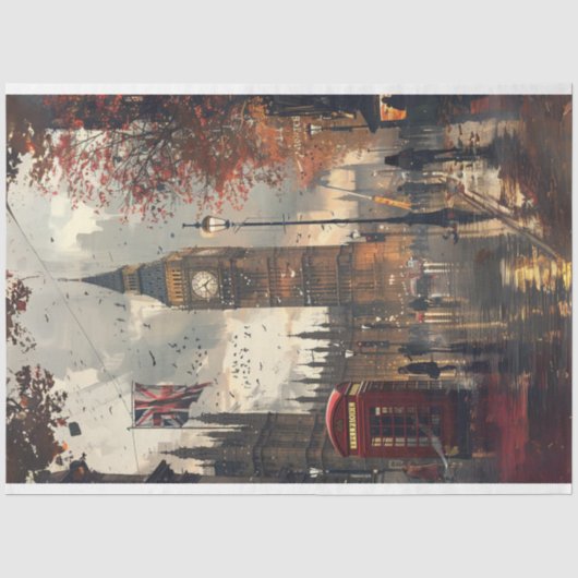 Londense straat telefooncel decoupage tissuepapier (Voorkant)