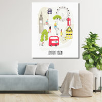 London Artsy Map Cartoon Landmarks People