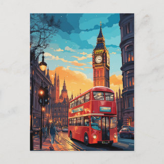 London Big Ben Rode Bus Zonsondergang Aquarel Briefkaart