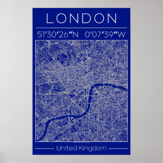 London Blueprint City Map Poster Minimal UK