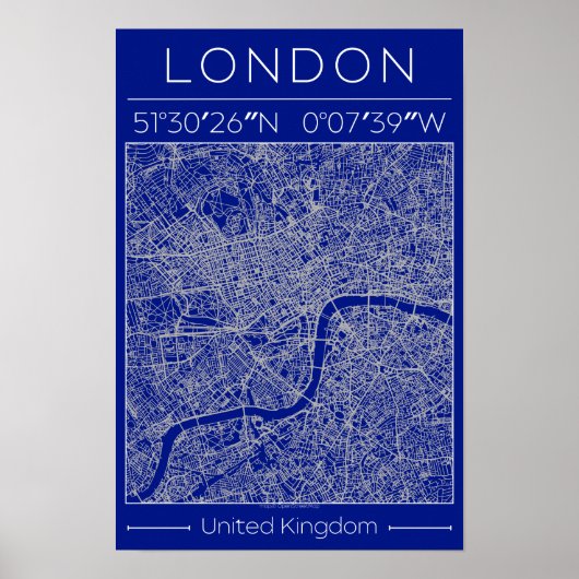 London Blueprint City Map Poster Minimal UK (Devant)