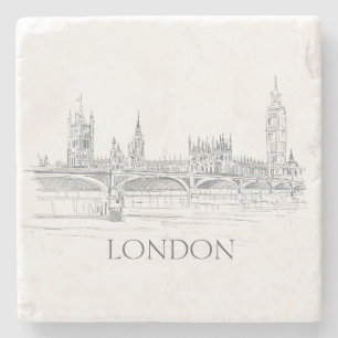 London Bridge Big Ben en Skyline Ink Drawing Stenen Onderzetter