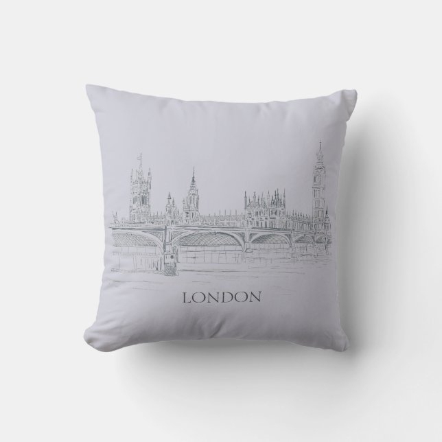London Bridge Big Ben en Skyline Ink Sketch Kussen (Voorkant)