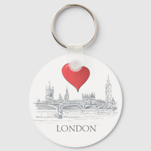 London Bridge Big Ben Skyline met Red Heart Sleutelhanger