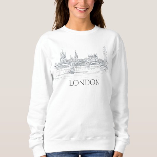 London Bridge Big Ben Skyline Pen en Ink Sketch Trui (Voorkant)
