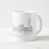 London Bridge en Big Ben Iconic Skyline Sketch Extra Grote Beker (Voorkant rechts)
