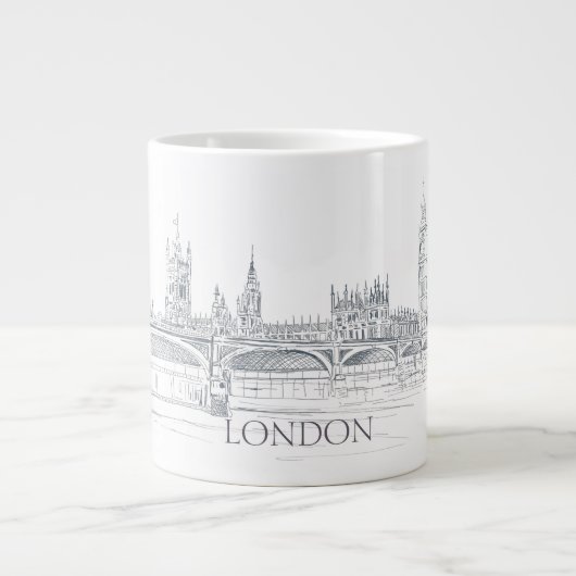 London Bridge en Big Ben Iconic Skyline Sketch Extra Grote Beker (Voorkant)