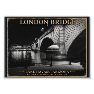 London Bridge Zwart & Wit Nacht Foto Afdruk