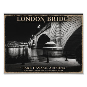 London Bridge Zwart & Wit Nacht Foto Afdruk